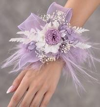 Load image into Gallery viewer, Fluffy furry band dusty purple / lilac preserved peony corsage AB2087 - School formal, prom, graduation