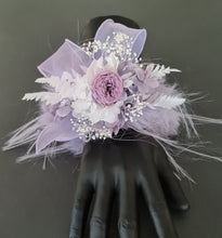 Load image into Gallery viewer, Fluffy furry band dusty purple / lilac preserved peony corsage AB2087 - School formal, prom, graduation