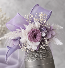 Load image into Gallery viewer, Fluffy furry band dusty purple / lilac preserved peony corsage AB2087 - School formal, prom, graduation
