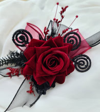 Load image into Gallery viewer, Burgundy & black glitter everlasting flowers corsage & buttonhole AB2091 - School formal, prom, graduation