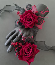 Load image into Gallery viewer, Burgundy & black glitter everlasting flowers corsage & buttonhole AB2091 - School formal, prom, graduation