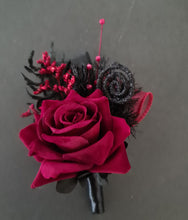 Load image into Gallery viewer, Burgundy & black glitter everlasting flowers corsage & buttonhole AB2091 - School formal, prom, graduation