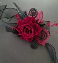 Load image into Gallery viewer, Burgundy & black glitter everlasting flowers corsage & buttonhole AB2091 - School formal, prom, graduation