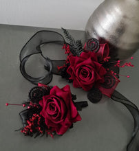 Load image into Gallery viewer, Burgundy & black glitter everlasting flowers corsage & buttonhole AB2091 - School formal, prom, graduation