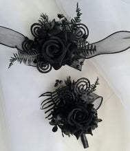 Load image into Gallery viewer, Black everlasting flowers glitter corsage & buttonhole AB2093 - School formal, prom, graduation