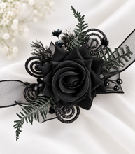 Load image into Gallery viewer, Black everlasting flowers glitter corsage & buttonhole AB2093 - School formal, prom, graduation