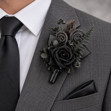 Load image into Gallery viewer, Black everlasting flowers glitter corsage & buttonhole AB2093 - School formal, prom, graduation