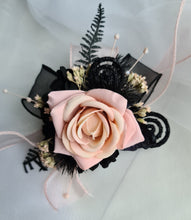 Load image into Gallery viewer, Blush & black glitter everlasting flowers corsage & buttonhole AB2097 - School formal, prom, graduation