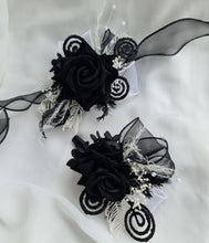 Load image into Gallery viewer, Black glitter everlasting flowers corsage & buttonhole AB2099 - School formal, prom, graduation