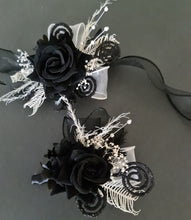 Load image into Gallery viewer, Black glitter everlasting flowers corsage & buttonhole AB2099 - School formal, prom, graduation