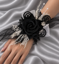 Load image into Gallery viewer, Black glitter everlasting flowers corsage & buttonhole AB2099 - School formal, prom, graduation