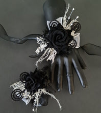 Load image into Gallery viewer, Black glitter everlasting flowers corsage & buttonhole AB2099 - School formal, prom, graduation