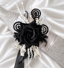 Load image into Gallery viewer, Black glitter everlasting flowers corsage & buttonhole AB2099 - School formal, prom, graduation