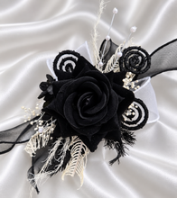 Load image into Gallery viewer, Black glitter everlasting flowers corsage & buttonhole AB2099 - School formal, prom, graduation
