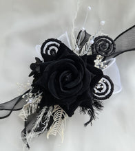 Load image into Gallery viewer, Black glitter everlasting flowers corsage & buttonhole AB2099 - School formal, prom, graduation