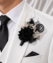 Load image into Gallery viewer, Black glitter everlasting flowers corsage & buttonhole AB2099 - School formal, prom, graduation