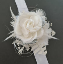 Load image into Gallery viewer, White & silver Glitter everlasting flowers corsage & buttonhole AB2100 - School formal, prom, graduation