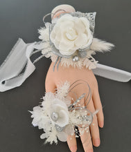 Load image into Gallery viewer, White & silver Glitter everlasting flowers corsage & buttonhole AB2101 - School formal, prom, graduation