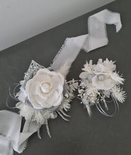 Load image into Gallery viewer, White & silver Glitter everlasting flowers corsage & buttonhole AB2101 - School formal, prom, graduation