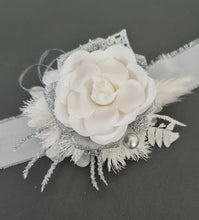 Load image into Gallery viewer, White & silver Glitter everlasting flowers corsage & buttonhole AB2101 - School formal, prom, graduation