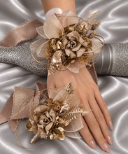 Load image into Gallery viewer, Antique gold everlasting flowers corsage & buttonhole AB2102 - School formal, prom, graduation