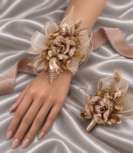 Load image into Gallery viewer, Antique gold everlasting flowers corsage & buttonhole AB2102 - School formal, prom, graduation