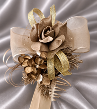 Load image into Gallery viewer, Antique and Champagne gold everlasting flowers corsage & buttonhole AB2104 - School formal, prom, graduation