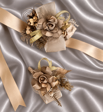 Load image into Gallery viewer, Antique and Champagne gold everlasting flowers corsage & buttonhole AB2104 - School formal, prom, graduation