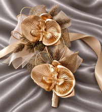 Load image into Gallery viewer, Bright orchid and champagne gold everlasting flowers corsage & buttonhole AB2105 - School formal, prom, graduation