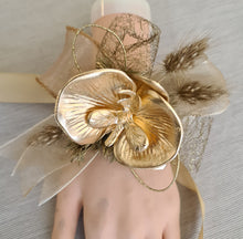 Load image into Gallery viewer, Bright orchid and champagne gold everlasting flowers corsage & buttonhole AB2105 - School formal, prom, graduation