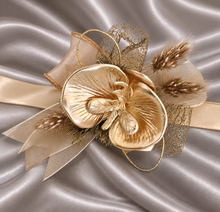 Load image into Gallery viewer, Bright orchid and champagne gold everlasting flowers corsage & buttonhole AB2105 - School formal, prom, graduation