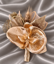 Load image into Gallery viewer, Bright orchid and champagne gold everlasting flowers corsage & buttonhole AB2105 - School formal, prom, graduation