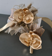 Load image into Gallery viewer, Bright orchid and champagne gold everlasting flowers corsage & buttonhole AB2105 - School formal, prom, graduation