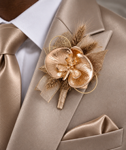Load image into Gallery viewer, Bright orchid and champagne gold everlasting flowers corsage & buttonhole AB2105 - School formal, prom, graduation