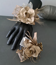 Load image into Gallery viewer, Champagne gold everlasting flowers snap lock corsage & buttonhole AB2107 - School formal, prom, graduation
