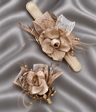 Load image into Gallery viewer, Champagne gold everlasting flowers snap lock corsage & buttonhole AB2107 - School formal, prom, graduation