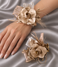 Load image into Gallery viewer, Champagne gold everlasting flowers snap lock corsage & buttonhole AB2107 - School formal, prom, graduation