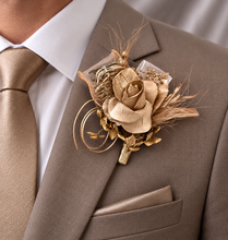 Load image into Gallery viewer, Champagne gold everlasting flowers snap lock corsage & buttonhole AB2107 - School formal, prom, graduation