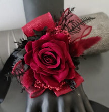 Load image into Gallery viewer, Black & burgundy corsage & buttonhole set AB2109 - School formal, prom, graduation, wedding