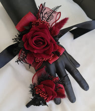 Load image into Gallery viewer, Black & burgundy corsage & buttonhole set AB2109 - School formal, prom, graduation, wedding