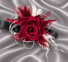 Load image into Gallery viewer, Black, burgundy & white corsage & buttonhole set AB2110 - School formal, prom, graduation, wedding