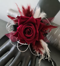 Load image into Gallery viewer, Black, burgundy & white corsage & buttonhole set AB2110 - School formal, prom, graduation, wedding
