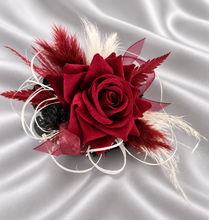 Load image into Gallery viewer, Black, burgundy & white corsage & buttonhole set AB2110 - School formal, prom, graduation, wedding