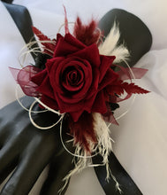 Load image into Gallery viewer, Black, burgundy & white corsage & buttonhole set AB2110 - School formal, prom, graduation, wedding