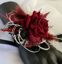 Load image into Gallery viewer, Black, burgundy & white corsage & buttonhole set AB2110 - School formal, prom, graduation, wedding