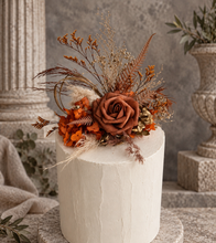 Load image into Gallery viewer, AB2112 - Rustic everlasting flowers cake topper terracotta - engagement, wedding, birthday, event