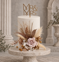 Load image into Gallery viewer, AB2113 Boho everlasting flowers cake topper creamy - engagement, wedding, birthday, event