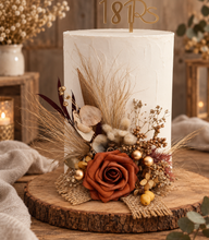 Load image into Gallery viewer, AB2114 Rustic everlasting flowers cake topper terracotta - engagement, wedding, birthday, event