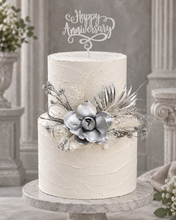Load image into Gallery viewer, AB2117 - Silver nude everlasting flowers cake topper - engagement, wedding, birthday, event