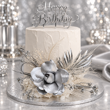 Load image into Gallery viewer, AB2117 - Silver nude everlasting flowers cake topper - engagement, wedding, birthday, event